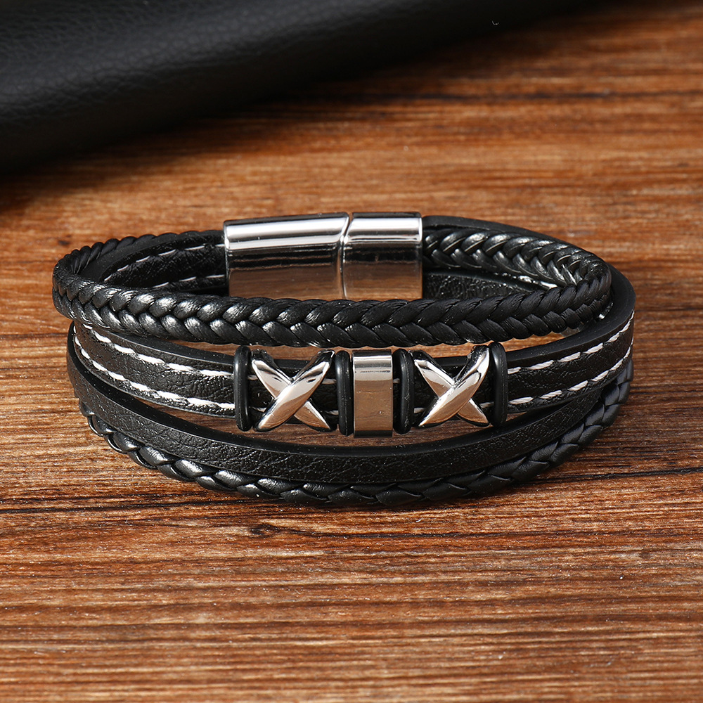 22g Weight Bangle Classification Leather Chain Material 1 Piece Quantity Daily Occasion 304 Stainless Steel, Pu Leather Material Solid Color Pattern All Seasons Season Men's Gender Classic Style Style Classic Style Solid Color 304 Stainless Steel Pu Leather Men's Bangle Men Cord & Leather Bracelets 7