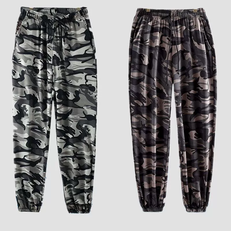 Эластичные летние тонкие камуфляжные брюки из ледяного шелка для мужчин и женщин, быстросохнущие брюки для мужчин и женщин, свободные дышащие леггинсы, спортивные повседневные брюки.
