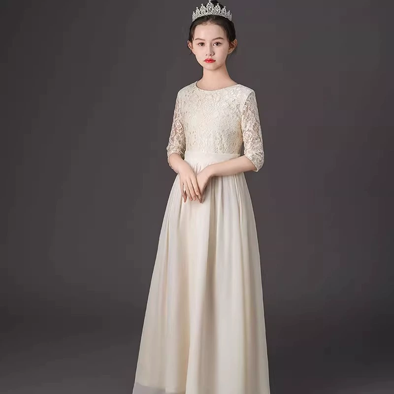 Высококачественное длинное черное сценическое платье для девочек до пола, платье для выступления на скрипке guzheng, кружевное платье