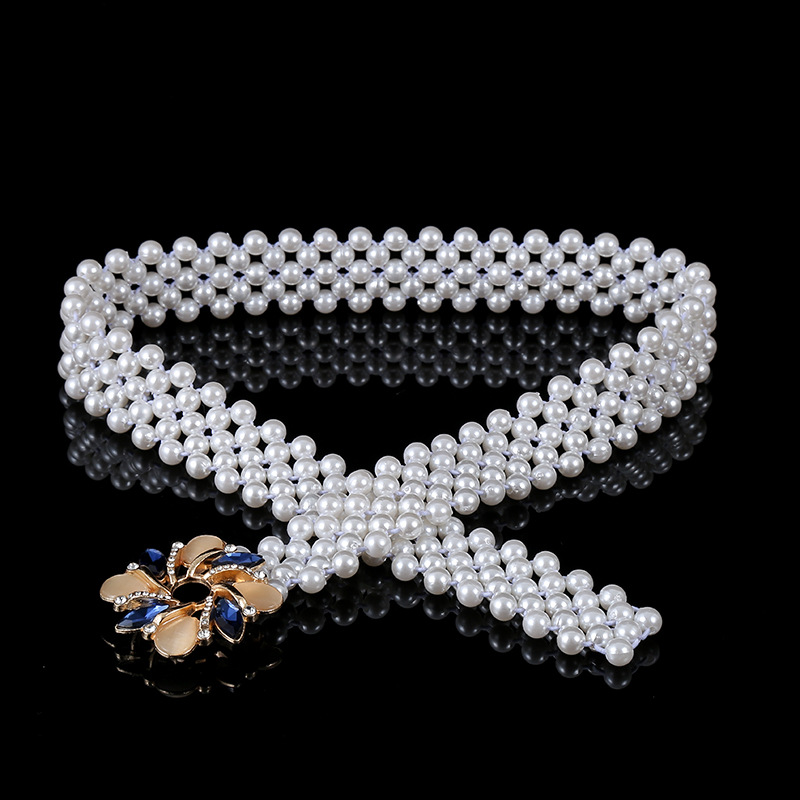 2023春夏新款手工编织珍珠腰链女士花朵装饰群腰链货源稳定长期供