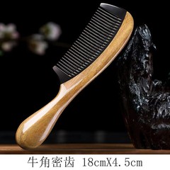 卸売緑白檀と牛角ドラムハンドルコーム、細かい歯の丸頭ハンドルコーム、女性のロングヘアコーム、彫刻ギフトボックスギフトコーム