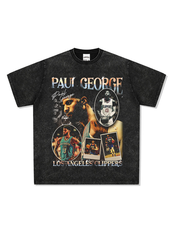 Paul George American High Street Printed Long-Sleeved Short-Sleeved T-Shirt Heavy Round Neck Hooded Sweatshirt
