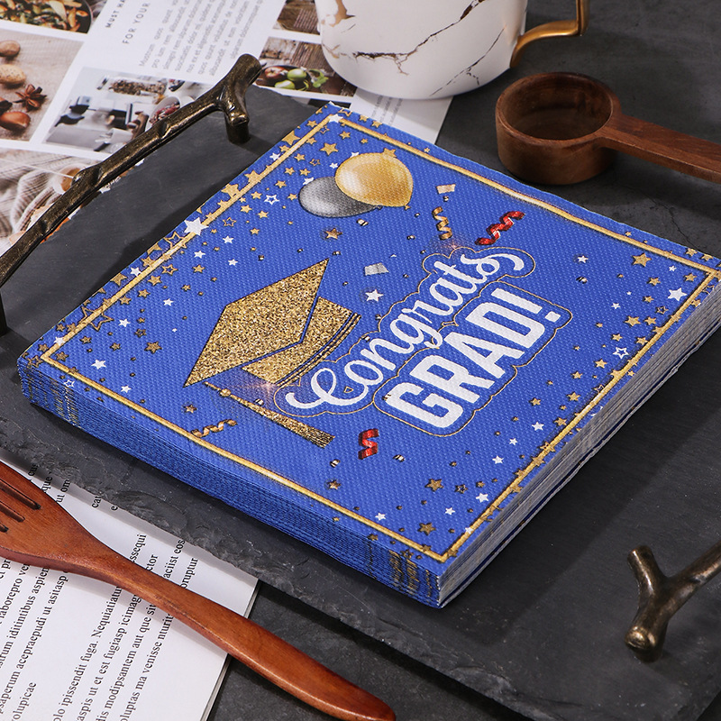 Cross-Border Graduation Season Blue Napkins Square Napkins Restaurant Atmosphere Decoration Napkins Handkerchief Paper Party Printed Napkins Cross-Border Graduation Season Blue Napkins Square Napkins Restaurant Atmosphere Decoration Napkins Handkerchief Paper Party Printed Napkins