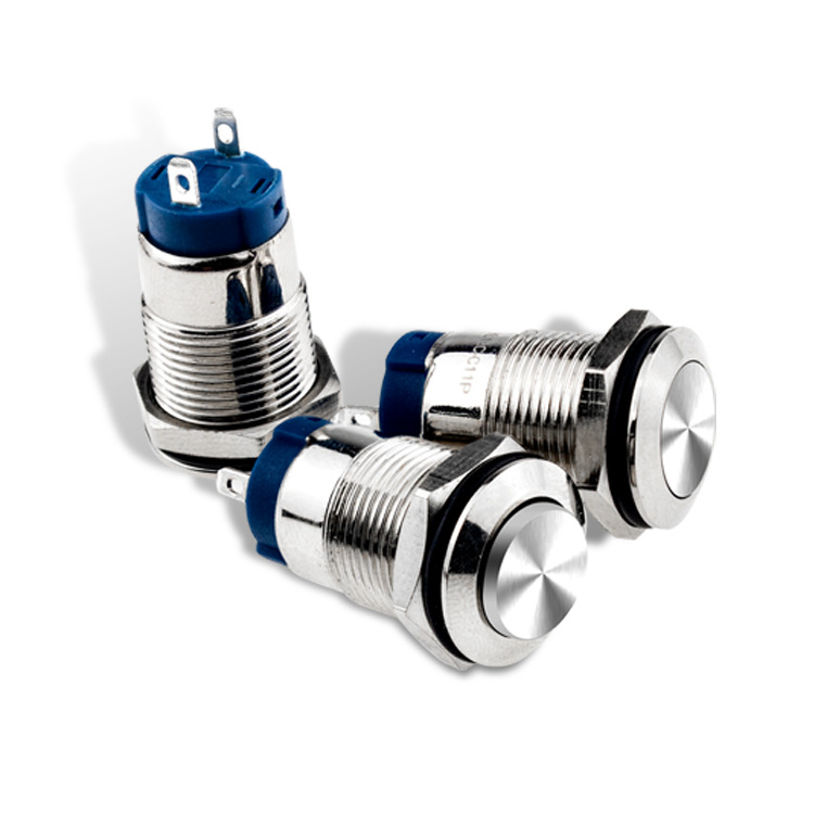 12mm金属按钮开关自锁式无灯圆形轻触焊接脚防水点动开关