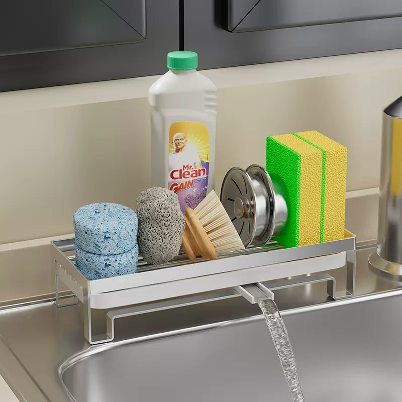 不锈钢海绵架水槽抹布沥水架厨房用品台面多功能简约款收纳置物架