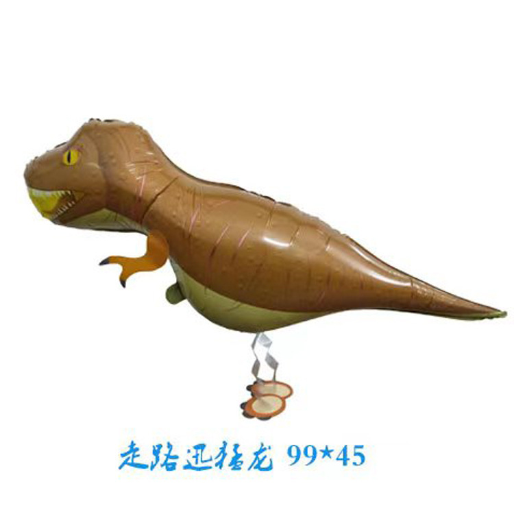 Walking Dinosaur Aluminum Foil Shape Balloon for Children's Birthday Scene Decoration, Strolling Pulling Cartoon Toy Balloon