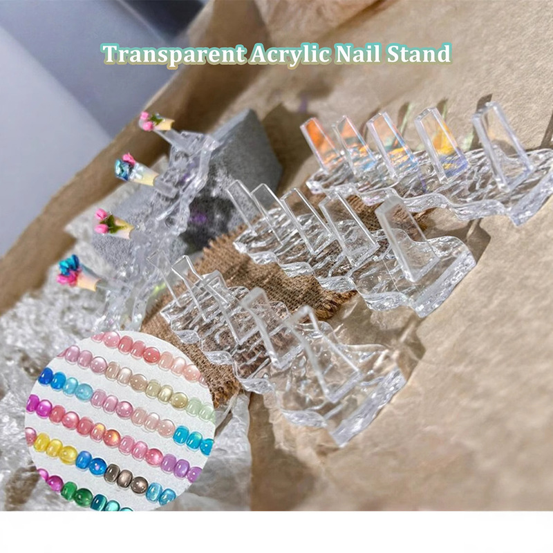 Nail Art Special Base Transparent Acrylic Cat Eye Practice Base Colorful Transparent Nail Holder Wearable Nail Holder