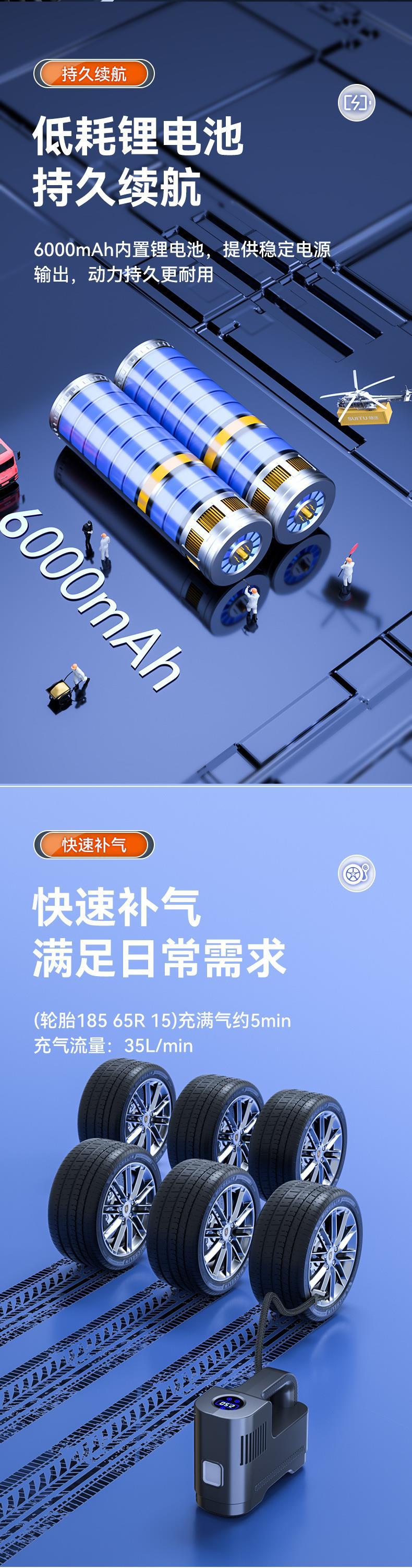 Portable multifunctional car air pump, car tire inflator, air compressor, inflator, pump