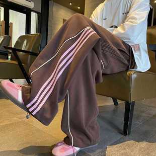 American-Style Three-Stripe Men's Pants, Spring and Autumn Straight Loose Wide-Leg Pants, Drapey Casual Long Pants, Heavy Sports Sweatpants