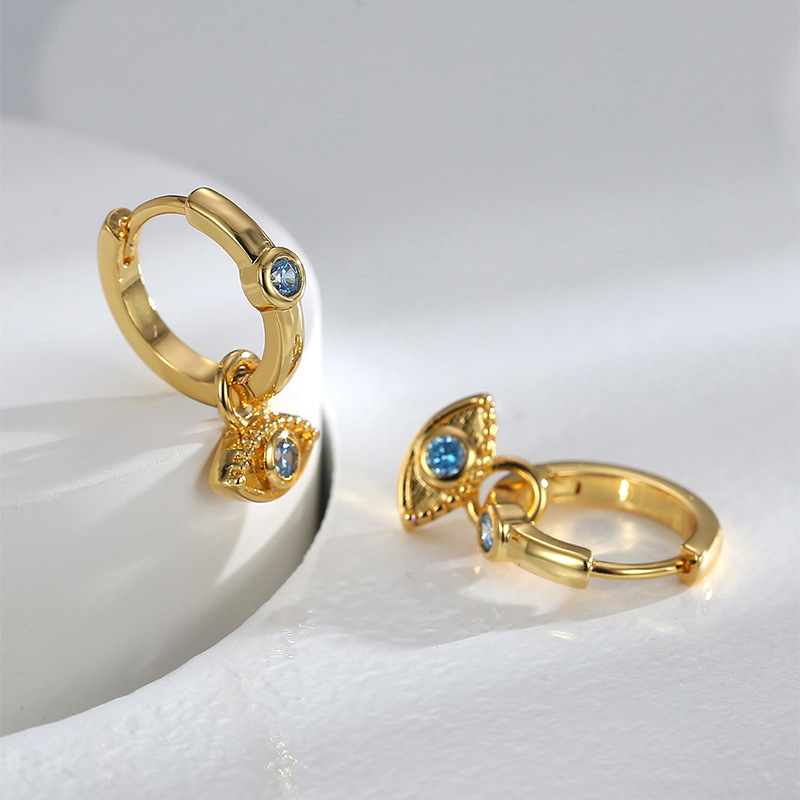 18K Gold Plated Plating 1 Pair Retro Devil's Eye Copper Plating Inlay Zircon 18k Gold Plated Drop Earrings