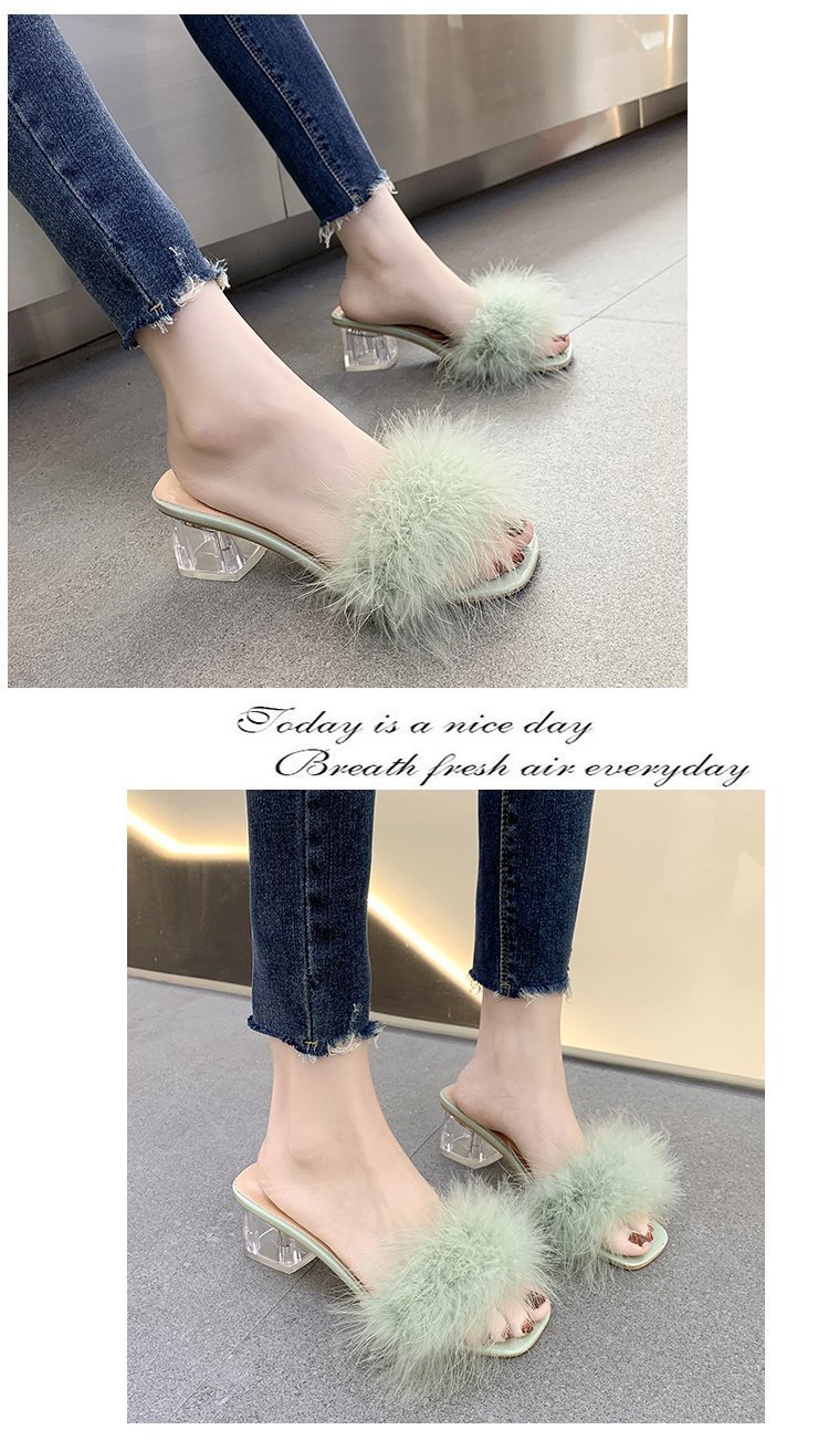 Women's Sexy Solid Color Feather Round Toe Fashion Sandals display picture 8