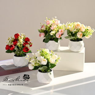 Cross-Border New Product Mini Tea Bud Small Potted Plant Home Decoration Photography Artificial Green Plant Flower Wedding Ornaments