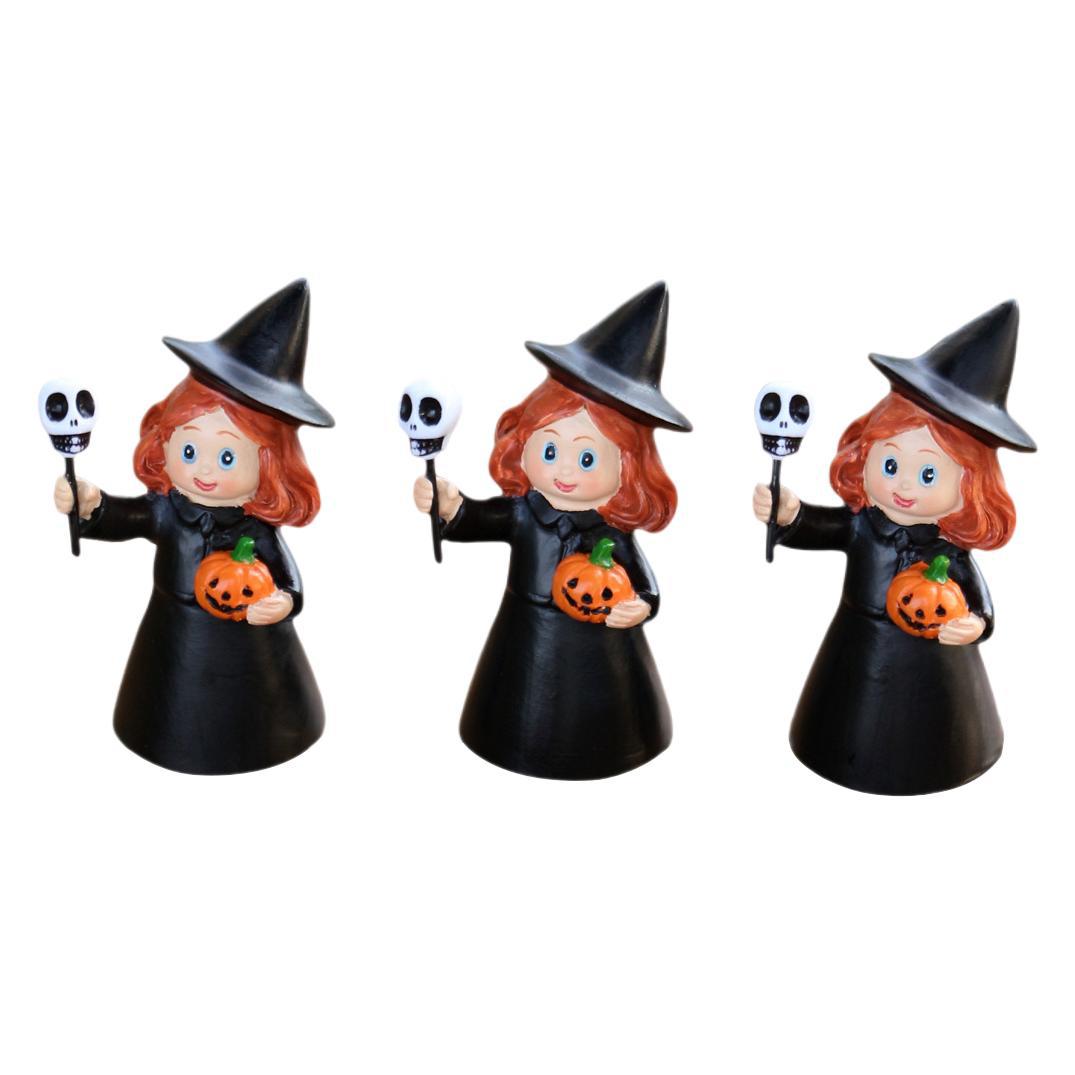 Halloween Decoration Scene Layout Props Little Witch Set of Three Creative Handheld Skeleton Ghost Head Witch Ornaments 