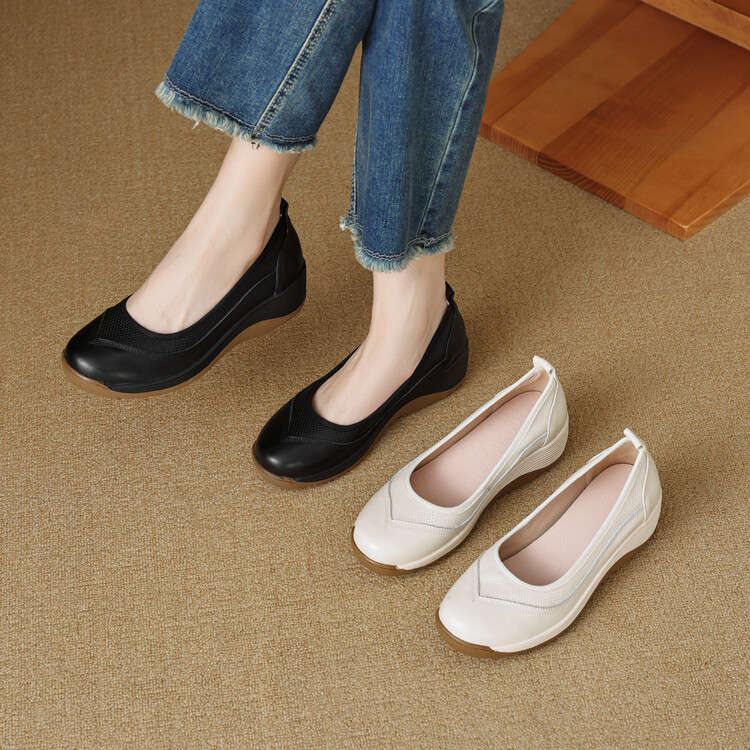 2026 New Autumn Casual High-Heeled Leather Shoes, Thick-Soled Slip-On Platform Shoes for Women, Round-Toe Slip-On Shoes