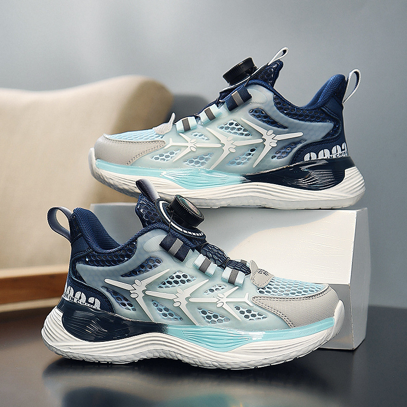 Zapatillas de baloncesto para jóvenes Calzado deportivo para niños grandes para hombres Calzado de verano de una sola red Calzado, transpirable y luminoso para estudiantes Zapatillas para correr para hombres