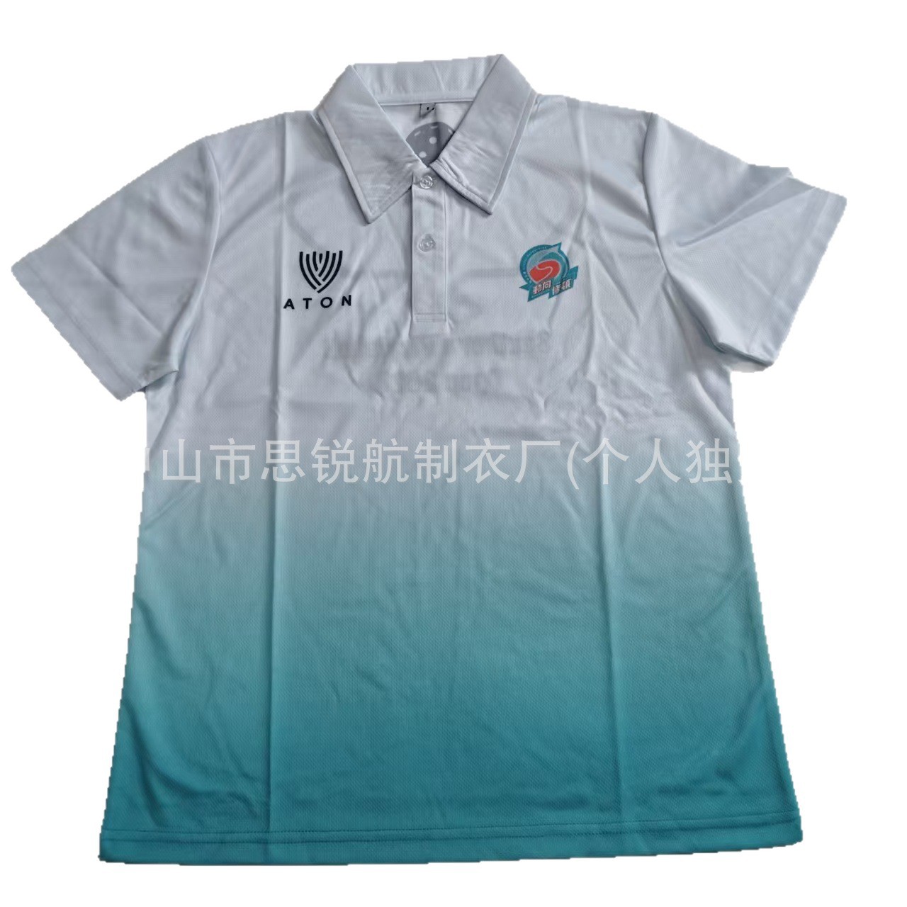 渐变色POLO衫男 白蓝渐变工装休闲翻领纽扣短袖上衣源头工厂定制