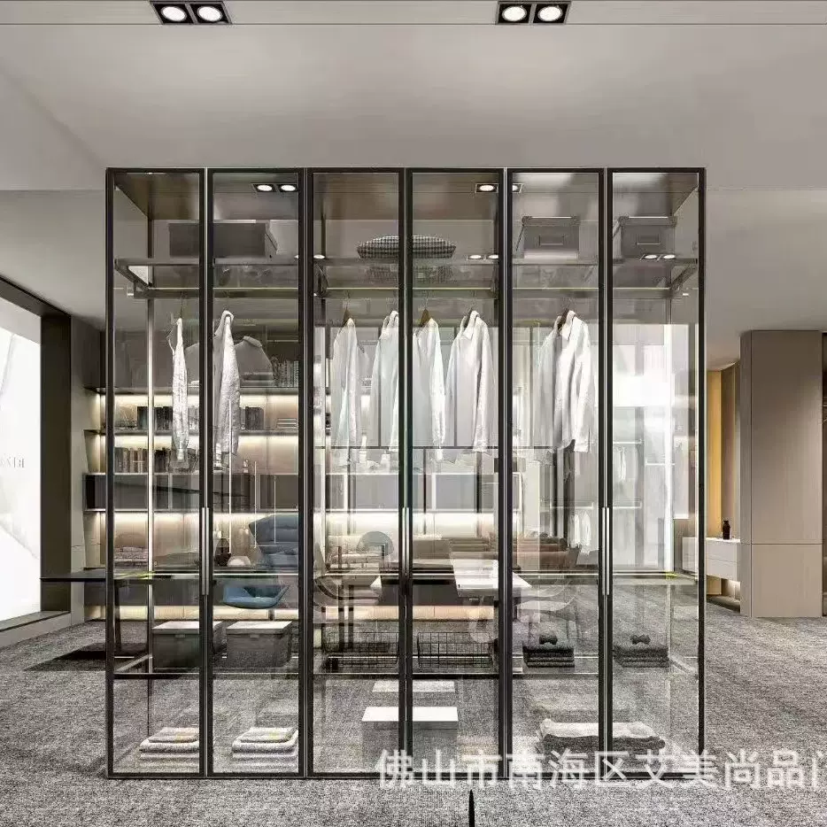 玻璃酒柜靠墙客厅餐边柜 铝合金玻璃衣柜厂家批发 隔断酒柜