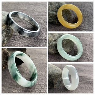 Burmese Jade A-Grade Jade Ring, Green Floating Flower Ice Black Chicken Ring, Chicken Fat Yellow Jade Floating Emerald Pair Ring