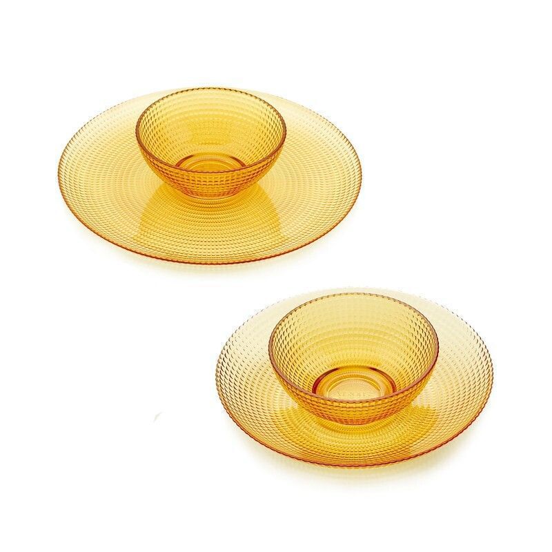 Corning | Amber Tableware 4-Piece Set (2 Small Bowls, 1 Deep Plate, 1 Flat Plate) Vs-Amr4A/Cn