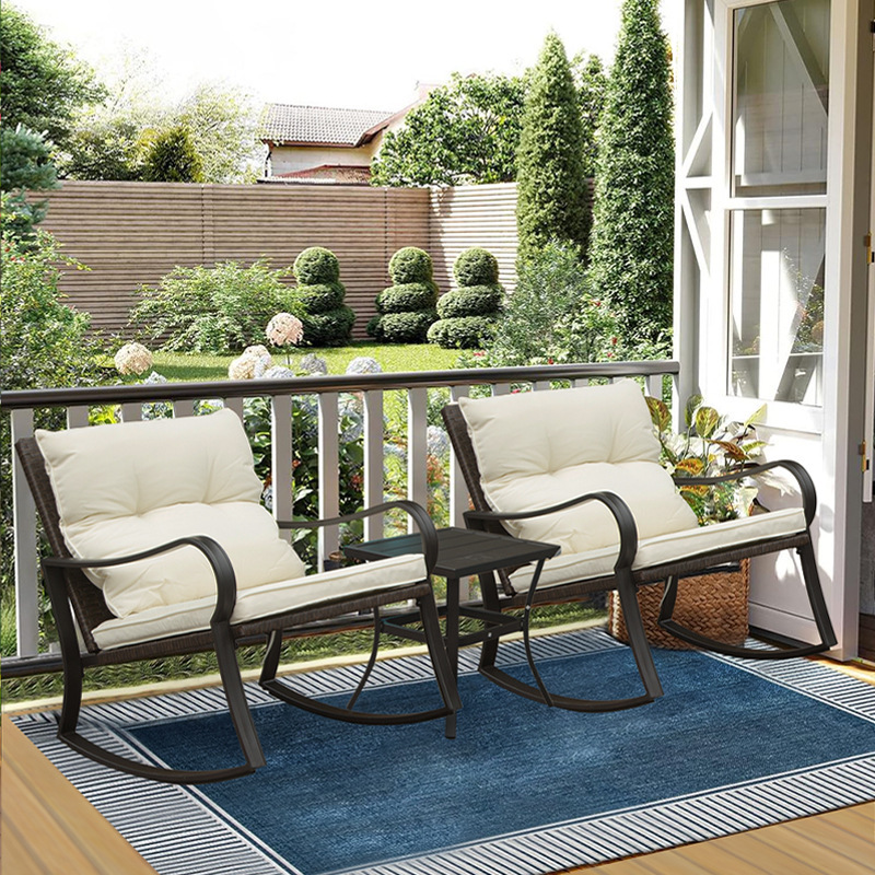 Linya Outdoor Balcony Rocking Chair Set Rattan Chair Three-Piece Set Leisure Small Table and Chair Lazy Rocking Chair Rattan Leisure Chair