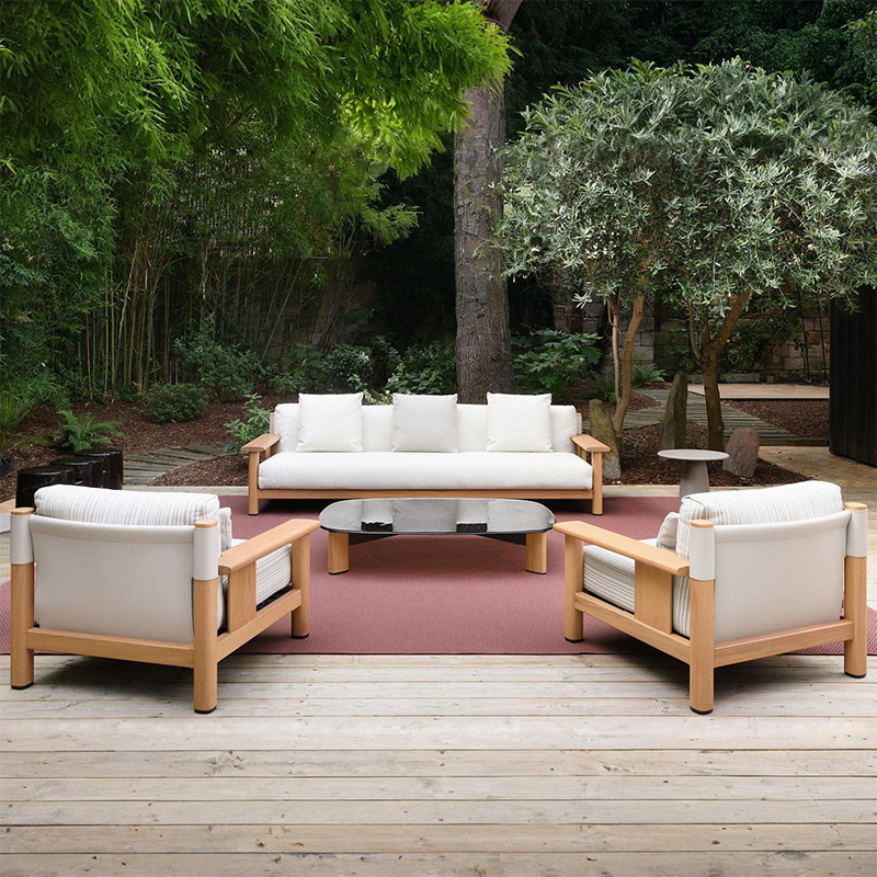 Sofá de madera maciza al aire libre patio jardín hotel villa ocio anticorrosión teca al aire libre muebles impermeables a prueba de sol image 3