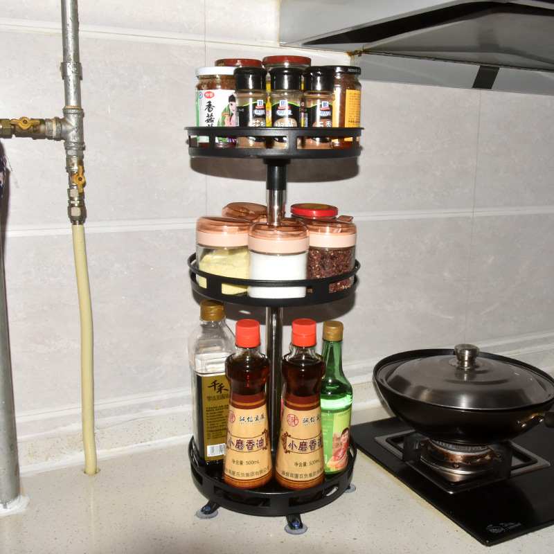 Estante de condimento giratorio multicapa diversos estante de almacenamiento estante de condimento encimera de cocina doméstica esquina aceite sal salsa vinagre estante de almacenamiento