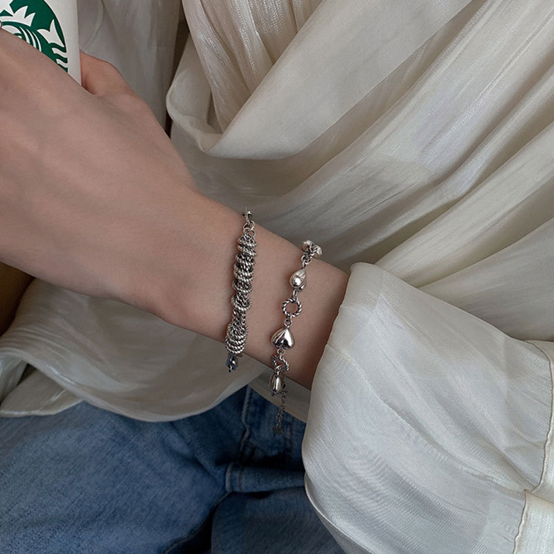 Retro heart circle stitching bracelet female niche design braided chain heartshaped braceletpicture12