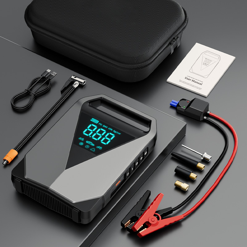 Large-Capacity Ld12 Cross-Border Car Emergency Jump Starter with Built-In Air Pump and Multi-Function Power Bank