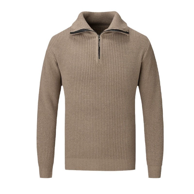 Men's demi-season sweater with zipper, colored knitted long-sleeve, high collar, loose fit, high-quality style