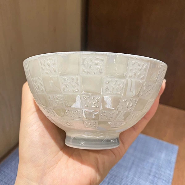 Beige plaid glossy bowl (approx. 11*height 6cm