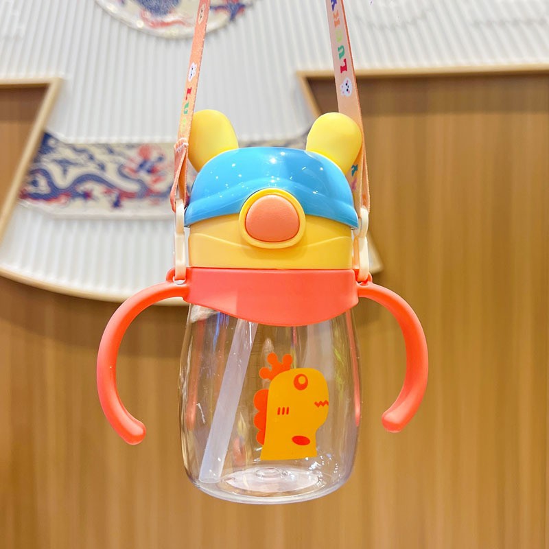 Xinbedi nuevos niños paja taza de agua con mango bebé paja taza 400ml kindergarten lindo beber taza