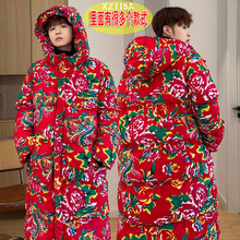 冬季长款棉衣外套东北大花中国风汉服男女宽松保暖防寒连帽棉袄潮