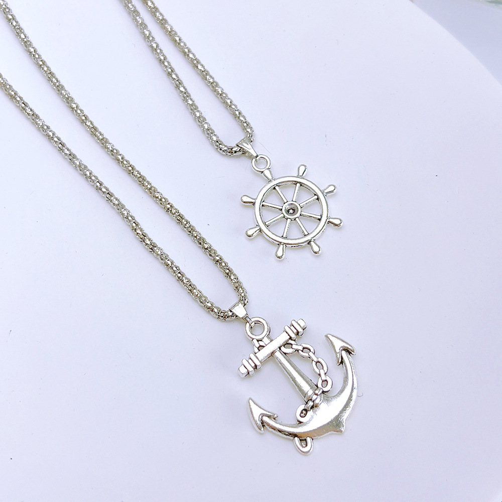 1 Piece Fashion Rudder Anchor Alloy Silver Plated Unisex Pendant Necklace display picture 5