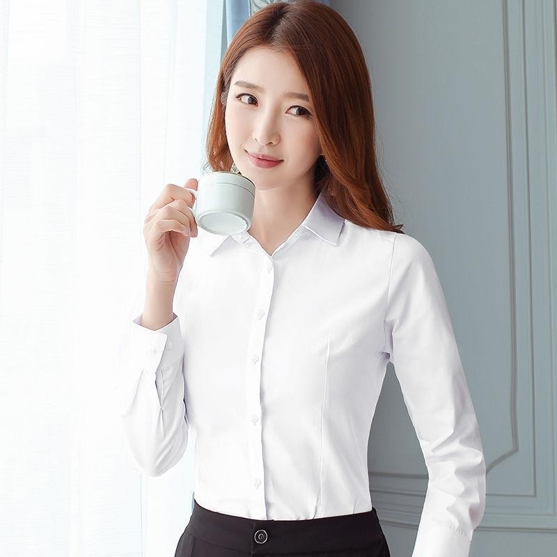 春秋白衬衫女长袖韩版衬衣正装职业套装工装学生气质短袖|undefined
