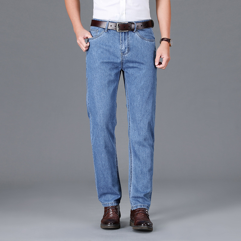 Pure Cotton Jeans for Men 2025 Autumn and Winter New Style Business High-Waisted Straight-Leg Men's Pants Middle-Aged Loose Casual Long Pants Wear-Resistant