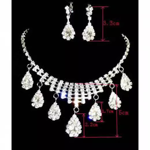 Fábrica al por mayor vestido de novia traje accesorios collar oreja clip pendientes pulsera anillo 4 piezas conjunto