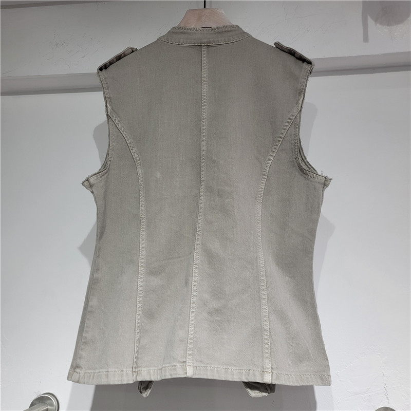 Inswind Lady Street Fashion New Double-Botón Collar Standing Chaqueta de chaleco de vaqueros sin mangas