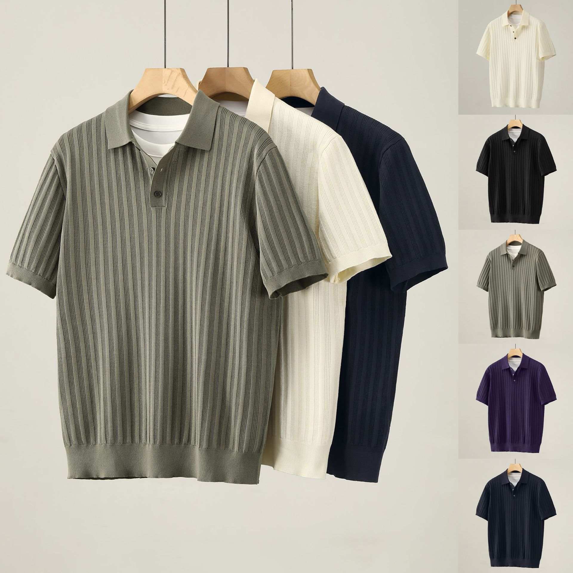 Polo camiseta de punto camiseta de manga corta hombre paolo anti-rayas vieja camiseta de negocios de verano fábrica transfronteriza al por mayor