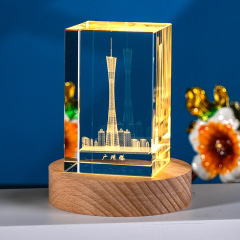 広州塔水晶内彫刻3d建築模型小蛮腰水晶工芸品ビジネス旅行記念品卸売り