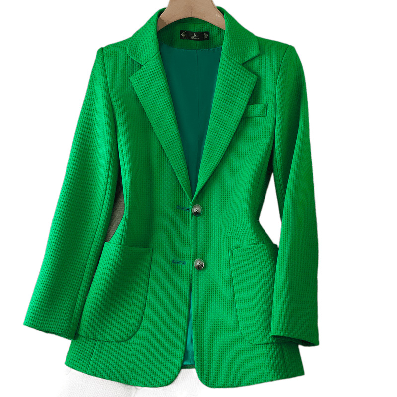 Women's Slim-Fit Green Blazer – Korean-Inspired Office Jacket, Single-Breasted Professional Wear With Modern Tailoring (White/Black/Green, S-4XL)_voghion.com