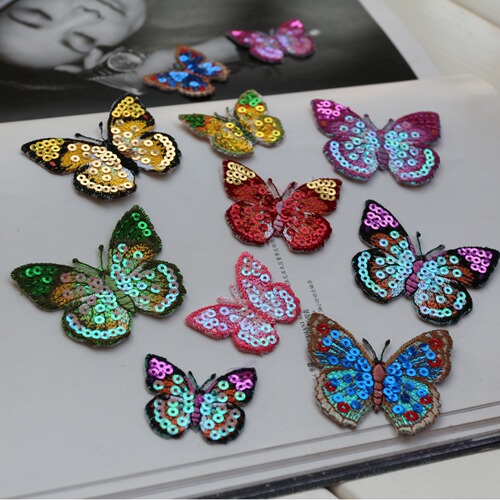 Export craft production of beautiful sequined butterfly clothing patches DIY decorative embroidery patches clothing appliques wholesale