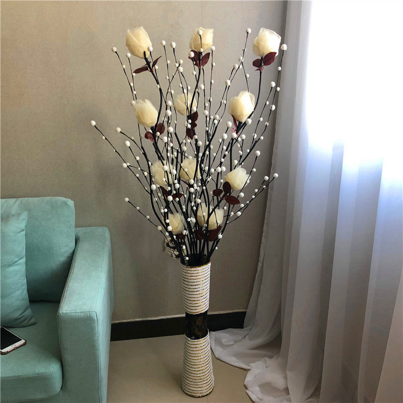 新款叶脉仿真花客厅装饰干花落地花束居家大摆件玫瑰插花套装