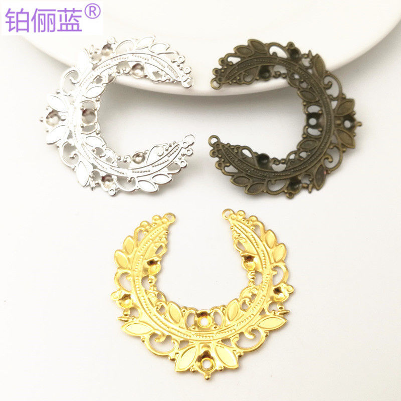 DIY handmade material package 44mm curved moon Garland metal flower piece antique bridal hairpin hair accessories Group fan accessories