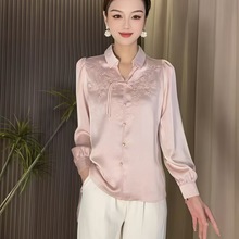 2025夏季新款时尚洋气设计感重工刺绣缎面衬衫气质洋百搭气雪纺衫