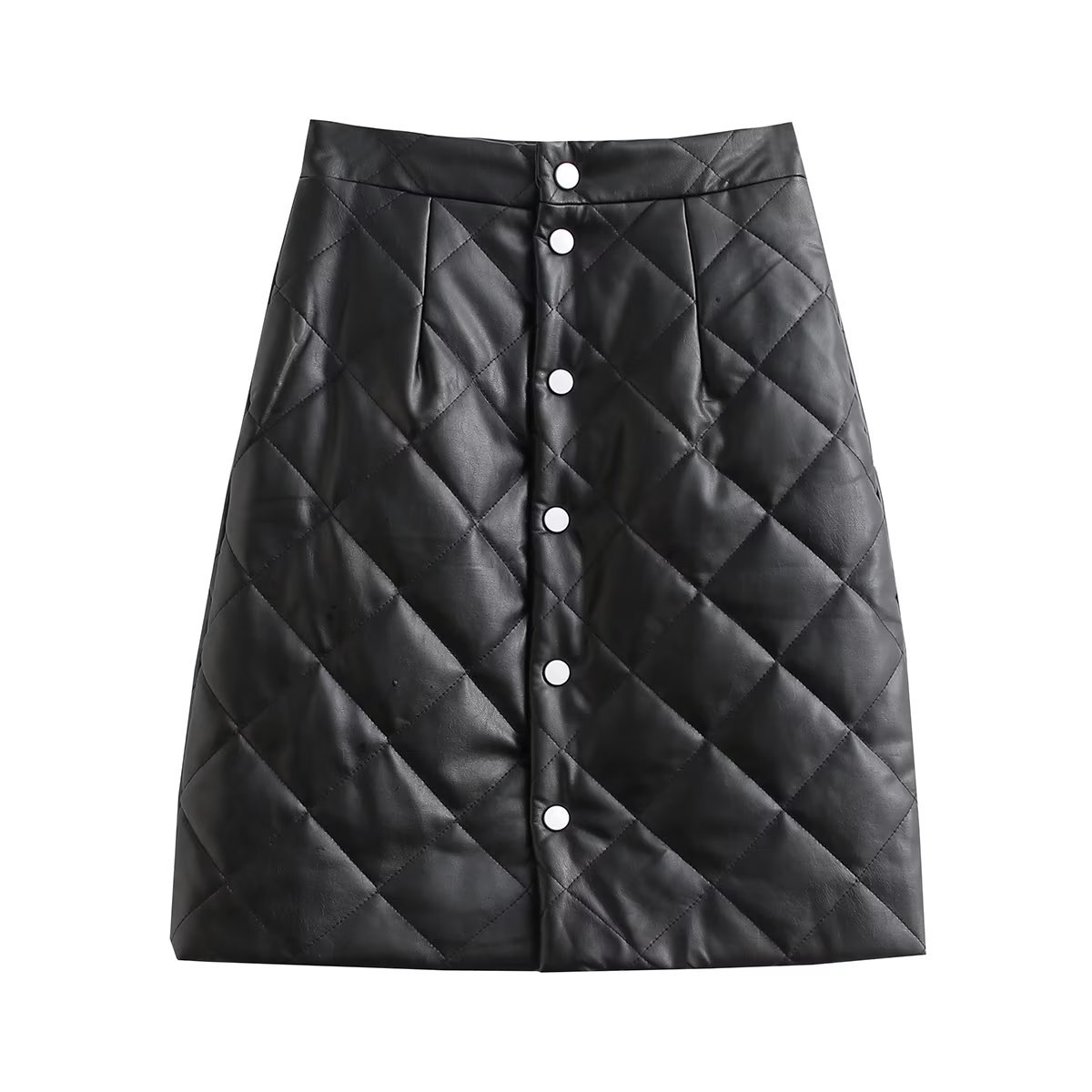 solid color PU leather quilted A-line skirt NSAM138945