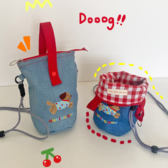かわいい子犬の刺繍の携帯バッグの化粧品の収納バッグは色のデニムの格子のペンの袋にぶつかります。