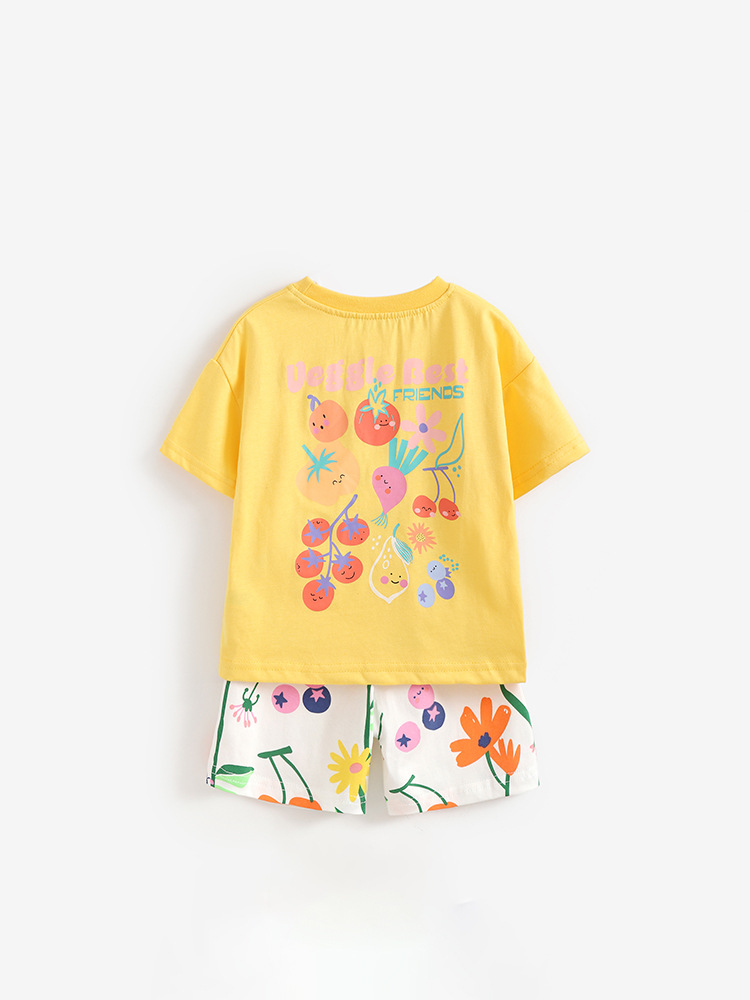 Trajes de niñas malwee transfronterizos verano nuevo cuello redondo camiseta de manga corta adorable niñas para niños europeos y estadounidenses