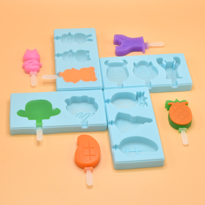 Fabricante en stock molde de helado de silicona molde de helado molde de paleta de dibujos animados diy3d tridimensional molde de paleta de chocolate