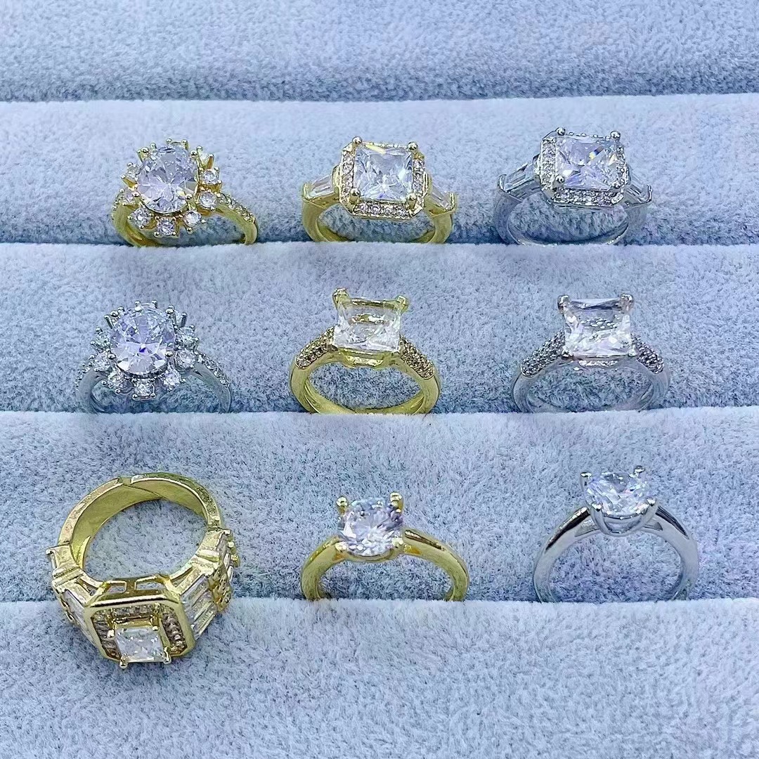 Daily Occasion Copper Material Fashion Round Square Copper Plating Inlay Zircon Rings 1 Piece