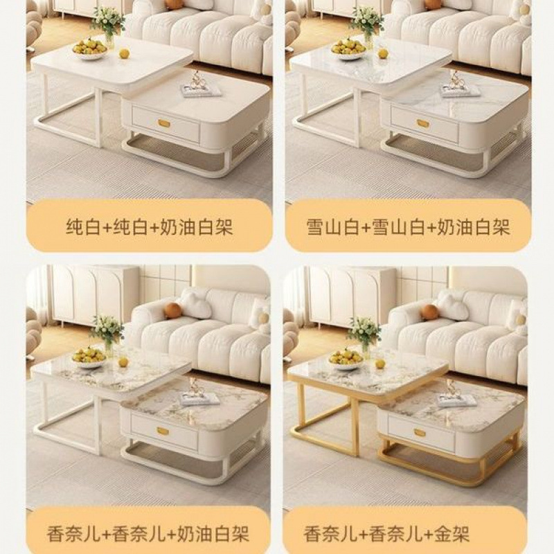 クリームスタイルのスレートコーヒーテーブル、小さなリビングルーム、家庭用ライト高級モダンな小さなテーブル、正方形のインターネットセレブコーヒーテーブル|undefined